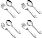 HaWare 8 Pieces Toddler Utensil Sets, Stainless Steel Kids Silverware Set Includes Toddler Forks and Spoons, Kids Safe Cutlery Set for Self Feeding, Cute Animal Handle Pattern, Dishwasher Safe