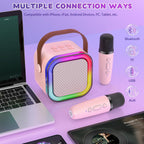 Mini Karaoke Machine for Kids, Haomuren Protable Bluetooth Speaker with 2 Wireless Microphone and LED Color Lights, Christmas Birthday Gifts Toys for Girls Boys Friends Age 3-12+ Years Old (Pink)