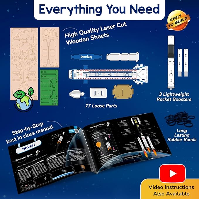 Smartivity Rocket Launcher STEM Kit for Kids 6,7,8,9,10,11,12 Years Old | Build Your Own Rocket and Launcher | Birthday Gift for Smart Kids | DIY Science Toy for Boys & Girls 6-12 Years