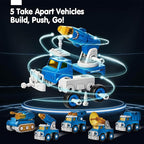 hahaland 5 Year Old Boy Birthday Gift - STEM Toys for Ages 5-7, Toy for 5 6 Year Old Boy, 5 in 1 Building Take Apart Trucks Transform to Robot, Boys Toys Stocking Stuffers for Kids Christmas Ages 5-8