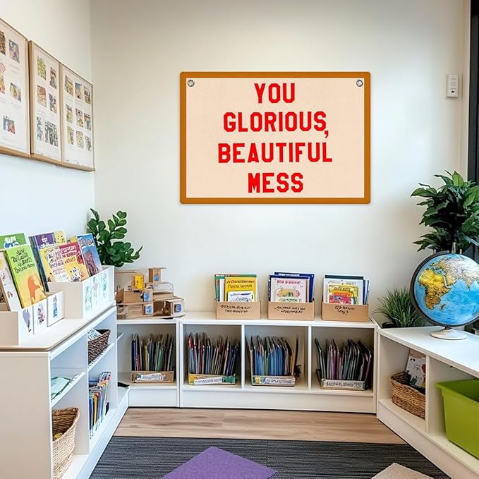 Funny Beautiful Mess Banner Self Care Wall Hanging, Self Love Wall Decor, Funny Gifts Vintage Felt Banner Flag, Wall Flag Living Room Bedroom Office Decor, Banner for Room