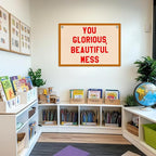 Funny Beautiful Mess Banner Self Care Wall Hanging, Self Love Wall Decor, Funny Gifts Vintage Felt Banner Flag, Wall Flag Living Room Bedroom Office Decor, Banner for Room