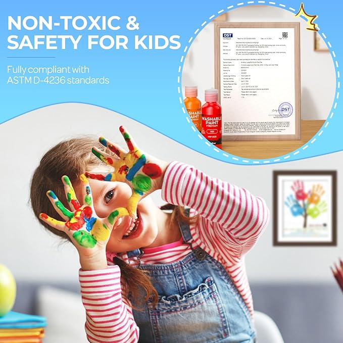 Nicpro 12 Colors Washable Finger Paint Set for Toddlers (2 oz), Non-Toxic & Baby Safe Paint for Hand and Feet, Mess Free Finger Painting Art Supplies for Kids Age 1-3 4 5 6+, Preschool Learning Gifts