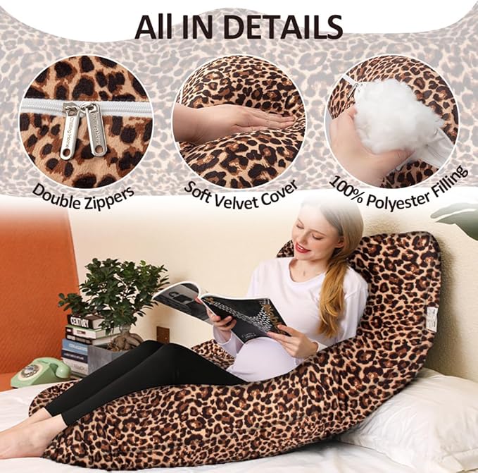 Chilling Home Pregnancy Pillow, U Shaped Pregnancy Pillows for Sleeping Full Body Pillow Maternity Pillow for Pregnant Women 58 inch, Pregnant Women Must Have with Removable Cover, Leopard Print