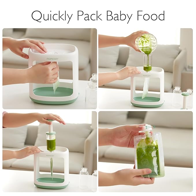 Momcozy Squeeze Station,Baby Food Maker&Pouch Filler for Homemade Baby Puree, BPA-Free, Dishwasher Safe, with Reusable Baby Food Pouches for Babies & Toddlers