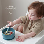 SAMiGO Silicone Baby Bowl and Spoon Set with Suction and Lid, First Stage Self Feeding Essentials, Food Bowl for 6+ Months