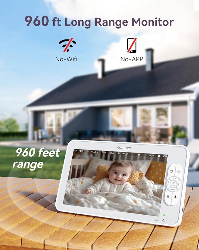 Baby Monitor with Camera and Audio, 7" 720P HD Video Baby Monitor No WiFi, 4000mAh Battery, VOX Mode, Auto Night Vision, Hack Proof, Remote PTZ
