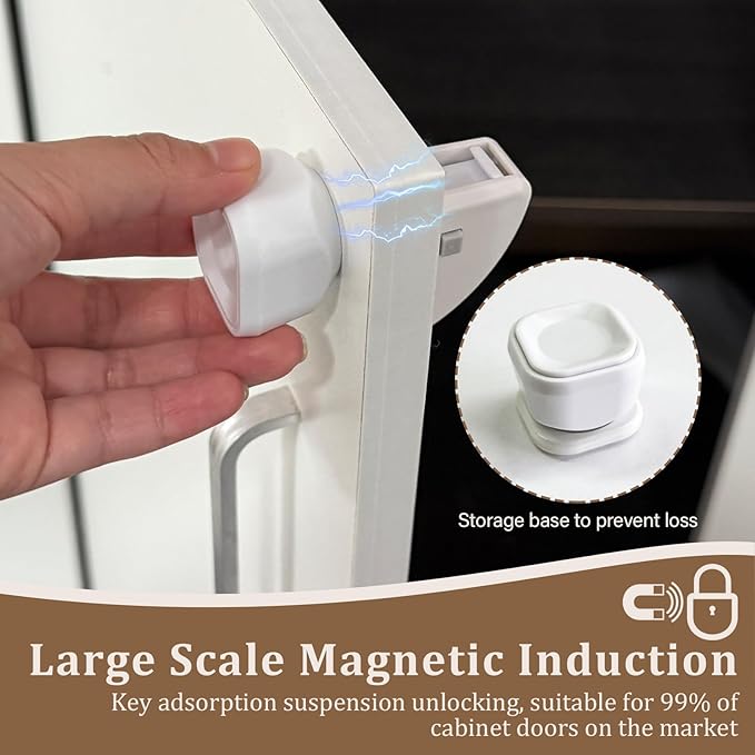 Magnetic Cabinet Locks for Baby Safety, Children Proof Cupboard Drawers Latches, Safe & Easy Install, Multi-Purpose Adhesive No Need for Screws or Tools(6 locks and 1 Key)