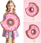 WERNNSAI Donut Piñata - Pink Donut Pinata with String Birthday Partyn Decorations Piñata with Stick Blindfold for Girls Kids Dount Pull String Pinata Family Games Birthday Party Supplies