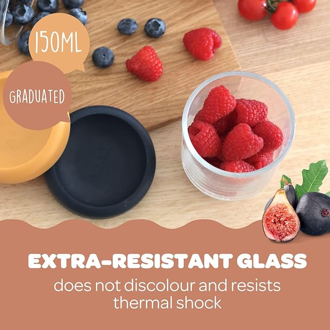 BEABA 5 oz Glass Baby Food Jars with Soft Silicone Air Tight Lids, Glass Storage Containers with Lids, Microwave and Freezer Safe Containers, Sage Green