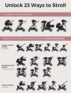 Momcozy ChangeGo Baby Stroller, Convertible Single-to-Double-to-Wagon Stroller with 23 Configurations, Seat Included, Large PU Wheels, All-Wheel Suspension ＆ Extendable UPF50+ Canopy
