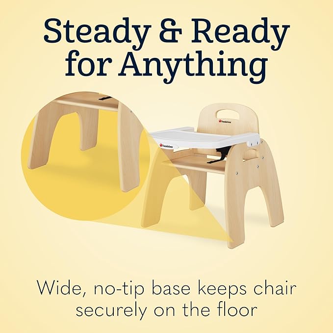 Foundations Easy Serve 13" Wood Feeding Chair for Toddlers, Adjustable Harness, Removable Dishwasher Safe Tray, “No Tip” Base, Baltic Birch Plywood