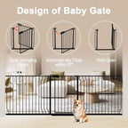 WAOWAO Baby Gate 85.83-95.24" Extra Wide Pressure Mounted Walk Through Swing Auto Close Safety Black Metal Toddler Kids Child Dog Pet Puppy for Stairs,Doorways,Kitchen