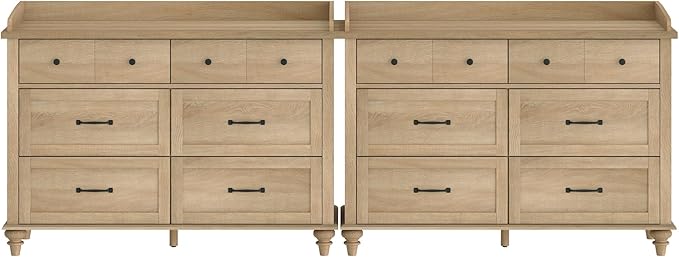 WAMPAT 2-in-1 Baby Dresser with 12 Drawers for Kids Dresser, Farmhouse Wooden Double Dressers for Bedroom, Oak 6 Drawer Dressers Set Organizer for Children’s Bedroom, Nursery Furniture
