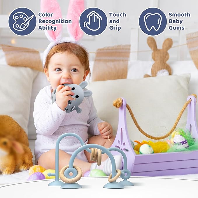 Baby High Chair Suction Toys Teething Chew - Baby Teething Toys Silicone Teethers Table Toys, Food Grade Silicon for 6 12 18 Months (Blue)