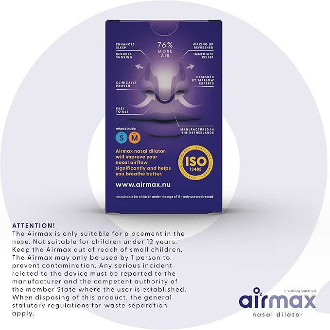 Air Max Nasal Dilators Trial Pack - Anti Snoring Devices - 76% More Airflow for Better Breathing & Against Nasal Congestion - Guaranteed Fit (1x Small & 1x Medium) - Reusable