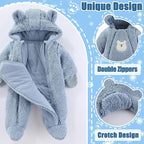 Fairy Baby Newborn Baby Winter Snowsuit Bear Thick Romper Footie Double Zip Hooded Jumpsuit Fleece Coat Infant Boy Girl 0-12M
