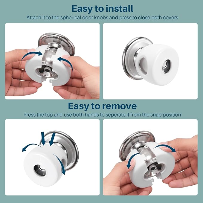 Inaya Baby Proofing Door Knob Cover (4 Pack) - Prevent Children from Opening Doors, Fit Most Round Knobs - Door Knob Safety Cover for Kids, Child Proof Door Lock, Child Proof Door Locks - White