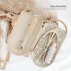 MOTHER-K Travel Baby Bottle Drying Rack Set - Baby Bottle Cleaner Kit with Cleanser and Mini Silicone Bottle Brush, Portable Bottle Drying Rack for Home and Travel (Cream Mocha)