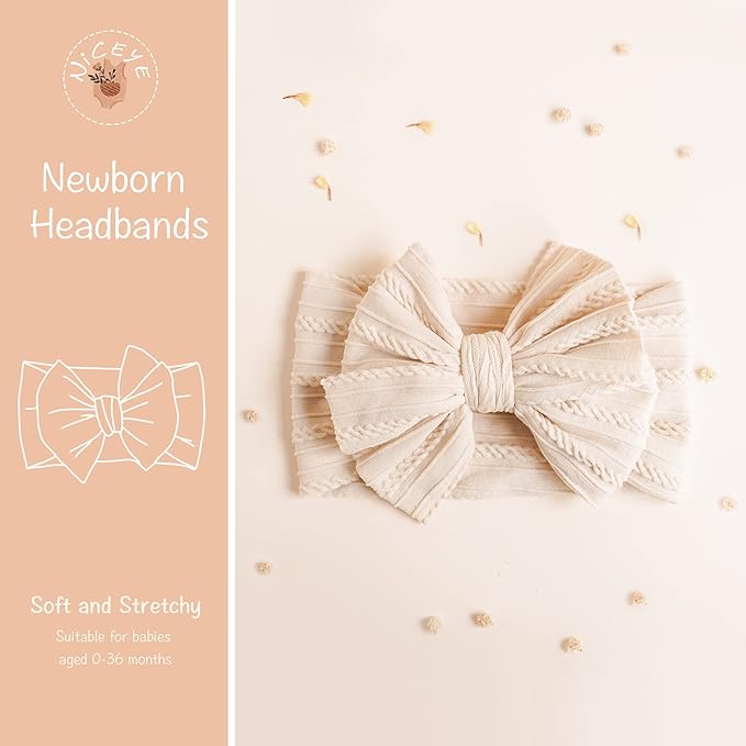 Niceye Handmade Baby Headbands Soft Stretchy Nylon Hair Bands with Bows for Newborn Infant Baby Toddler Girls- Pack of 6