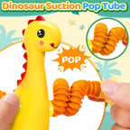 4Pcs Dinosaur Airplane Travel Toys for Toddlers Kid Boys Girls Year Old Ages 3+ Sensory Tube ADHD Autism Plane Road Trip Activities Essential Suction Cup Pop Dino Fidget Toys Autistic Gifts
