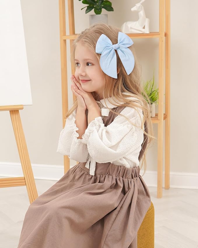 8 Pcs doboi Baby Girls Hair Clips Big Fable Hair Bows Cotton Linen Bows for Girls Hair Accessories for Baby Toddlers Kids-5.5 Inch