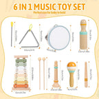 Baby Musical Instruments - Wooden Montessori Toys for Toddlers 1-3, Baby Musical Toys Percussion Instruments Set with Xylophone Tambourine, Neutral Preschool Educational Baby Toys for Boy Girls Gifts