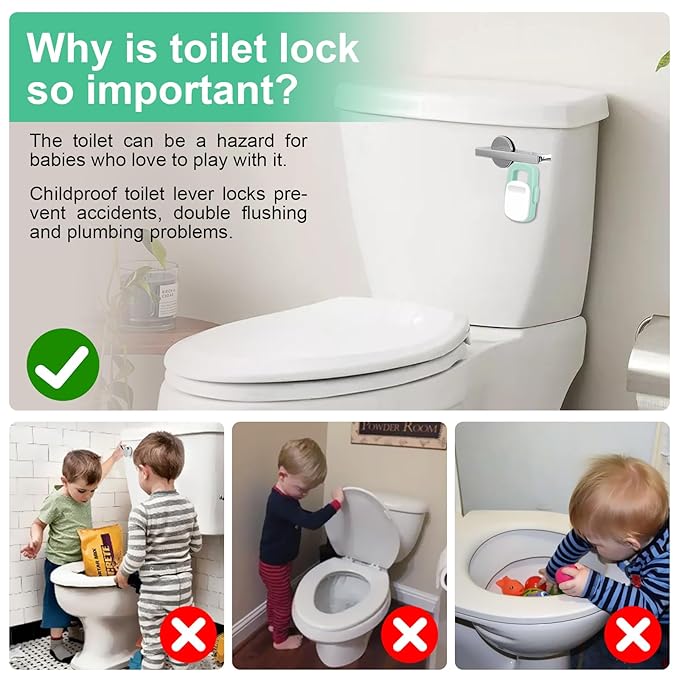 Baby Proofing Toilet Locks, Child Safety Toilet Lock,Toilet Flush Child Safety Lock with Round Button,Toilet Locks for Toddlers Kids Children,Strong Adhesive Toilet Lock for Bathroom Washroom(2pcs)
