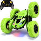 Threeking RC Stunt Cars Remote Control Car Double-Sided Driving 360-degree Flips Rotating Car Toy, Green