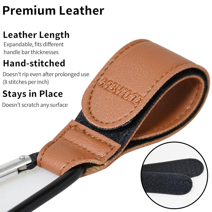 Stroller Hooks for Hanging, 2 PCS Durable Leather Style Stroller Clip Straps, Baby Stroller Hooks for Diaper Bags Grocery Shopping Bags, Mommy Hook for Stroller (Brown)