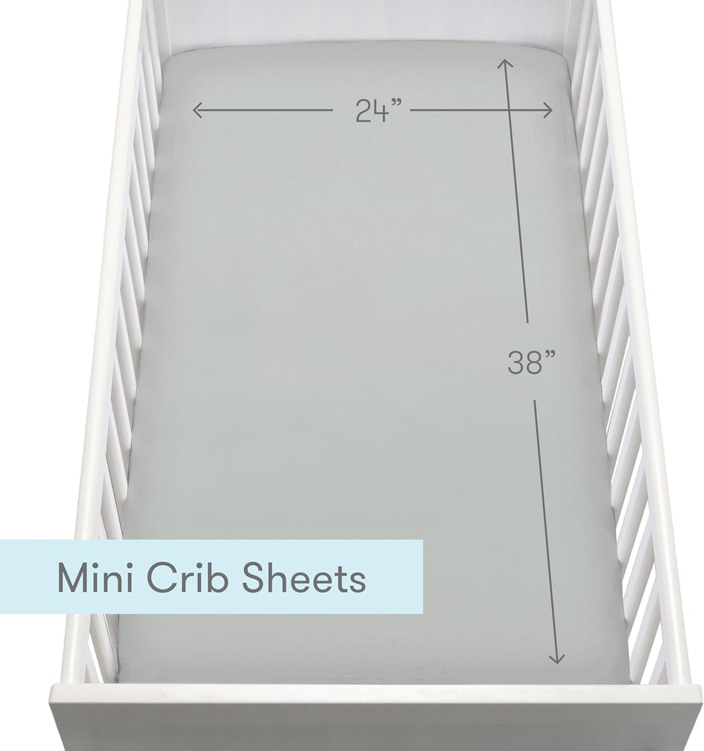 Newton Baby Mini Crib Fitted Sheets (2-Pack) | Organic Muslin Cotton, Ultra Breathable & Soft Baby Sheets, Machine Washable Baby Mattress Sheets, Fits Any Mini Sized Crib 24" x 38", Sage