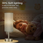Grey Touch Nightstand Lamps for Girl - Small Bedside Lamp with USB-C and USB Charging Ports, 3 Way Dimmable Control Table Lamp for Living Room Office, Dorm, Reading with Fabric Shade Silver Base
