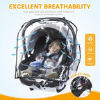 Car Seat Rain Cover Universal, Food Grade EVA, Waterproof Weather Shield for Infant Car Seat with Storage Bag, Baby Car Seat Stroller Rain Cover Features Side Ventilation, Quick-Access Roll-Up Door