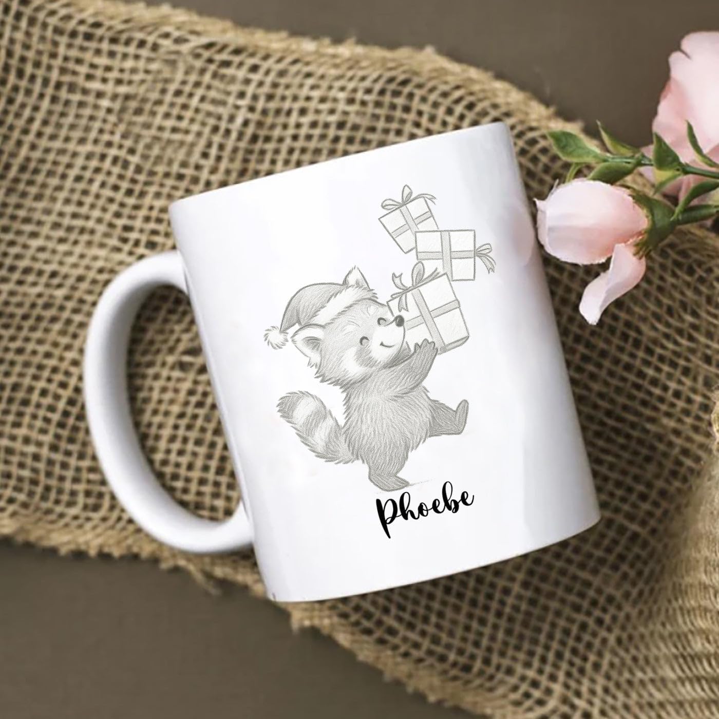 Personalized Name Red Panda Lover Accent Coffee Mug, Awesome Red Panda Ceramic Coffee Cup Gift, Customized Animal Travel Mug Gift For Dad Mom Kids Birthday Thanksgiving, Cute Animal White Cup 11 15Oz