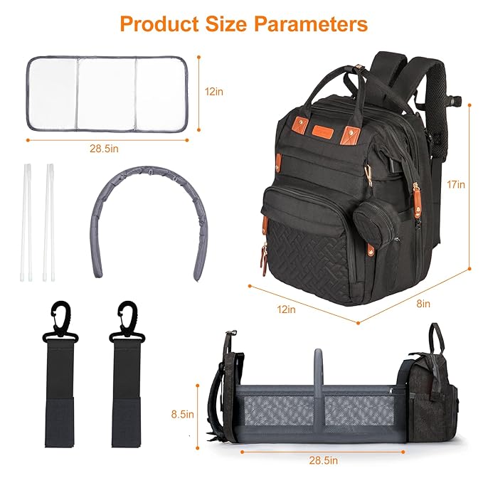 Diaper Bag Backpack, with Changing Table Backpack, 900D Oxford Cloth, Large Capacity Diaper Backpack, 3 in 1 Multifunctional Travel Baby Diaper Backpack (Large Black)