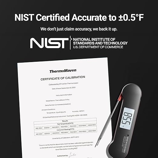 ThermoMaven Professional Meat Thermometer Digital, 0.6 Sec Instant Read, ±0.5℉ NIST Certified Accuracy, 100% Waterproof, Bright Backlit, Temperature Indicator for Grill, BBQ, Smoker