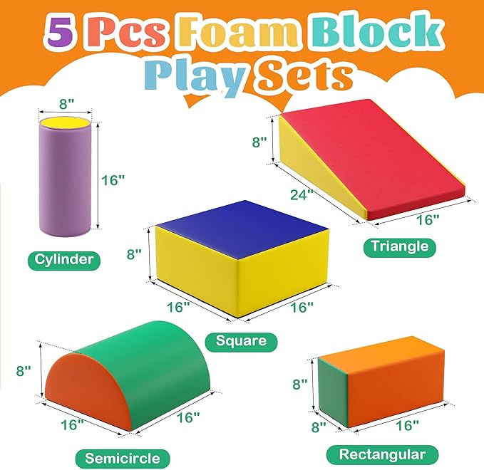 5 Pcs Foam Climbing Blocks for Toddlers, Soft Play Set Climb and Crawl Foam Activity Playset Gym Equipment for Playroom, Daycare, Kindergarten,Multicolored