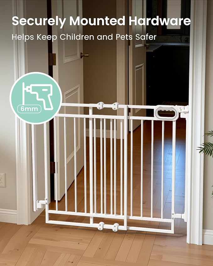 Grownsy Baby Gate for Stairs- No Bottom Bar, Adjustable Width 29.8” to 43.5” for Child and Pet, Dog Gate with Auto-Close & One-Hand Operation, Hardware-mounted Installation for Doorways and Indoor Use