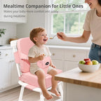 Toddler Booster Seat for Kitchen Chair, 2-in-1 Dining Table Booster Seat with Backrest & Adjustable Straps – Easy-Clean, PU Portable Toddler Eating Travel Increasing Cushion - Pink