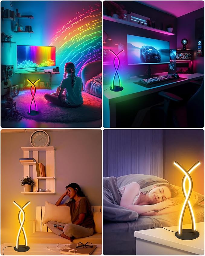 Daymeet LED Table Lamp, Modern Bedside Light Desk Nightstand Lamp RGBICW Color Changing Dimmable with Remote Music Sync Smart Bluetooth APP Control Night Light 5V USB Unique Desk Lamp for Bedroom Home