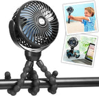 snawowo Mini Portable Baby stroller Fan, Battery Operated Personal Small Handheld Fan, 360° Rotate Flexible Tripod Rechargeable Clip On for Car Seat Crib Bike Treadmill Travel Camping Black