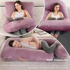 U-Shaped Pregnancy Pillow for Sleeping, Full Body Support for Back, HIPS & Belly -65 Inch Maternity Pillow with Machine Washable Cover | Maternity Essential (Velvet Pink-65inch)