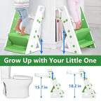 Easy Storage Potty Training Seat with Ladder, Adjustable Step and Toilet Seat Height, Easy-Grip Handles for Climbing, Foldable Portable Toddler Toilet Trainer, Perfect for Small Bathrooms