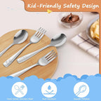 14-Piece Toddler Flatware, Kids Utensils Stainless Steel Cutlery Set, Children Safe Spoons and Forks with Ergonomic Handle, Easy to use and Dishwasher Safe (Crocodile and Bear)
