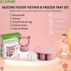 Silicone Baby Fruit Food Feeder & Mini Freezer Nibble Tray, Breastmilk Popsicle Molds for Baby Teething Relief, BPA Free Silicone Teething Toys Feeder for Safe Infant Self Feeding, Extra Food Pouches