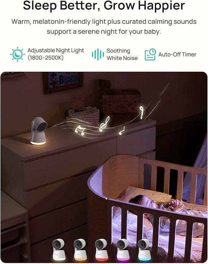 Dr.Care LumiView Smart WiFi Baby Monitor - 5" 1080P FHD & 2K Camera App Control, Privacy Mode, 5000mAh Removable Battery,Cry & Motion Alerts, HD Night Vision, RGB Night Light, Multi-User, 1279ft Range
