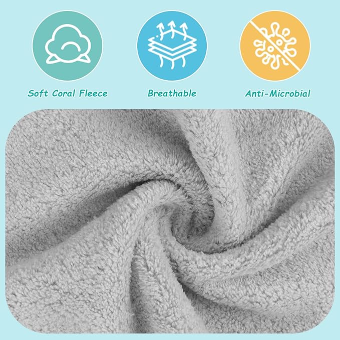 HOMEXCEL Baby Washcloths 12 Pack-Microfiber Coral Fleece Baby Bath Face Towel 7 x 9 Inch Extra Absorbent Soft Burp Cloth and Wash Cloths for Newborn-Infants and Toddlers-Gentle On Sensitive Skin,Grey