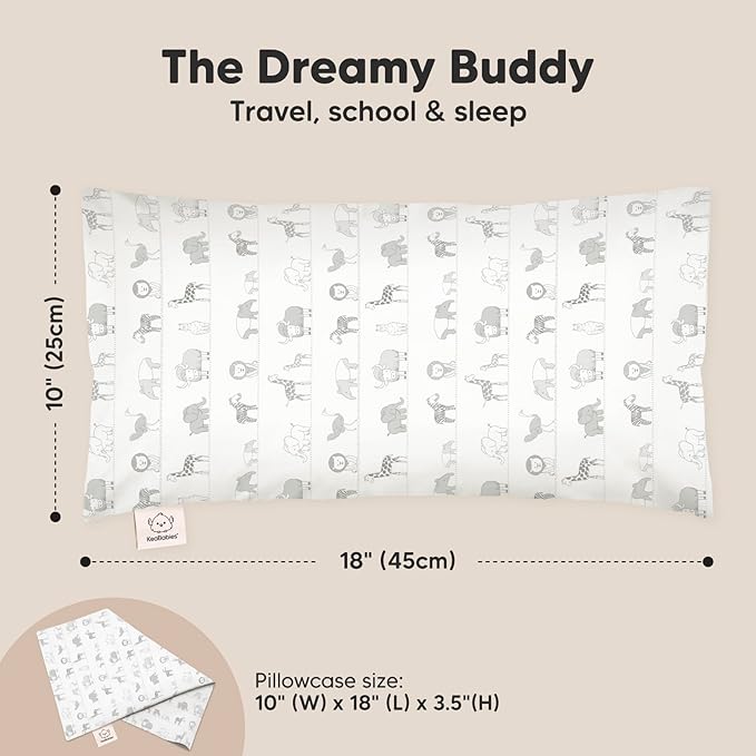 Toddler Pillow with Pillowcase - 10x18 My Little Dreamy Kids Travel Bed Pillows for Sleeping, Organic Cotton Small Pillowcase, Soft & Breathable, Machine Washable, Toddlers 2-5 Years Old (Savannah)