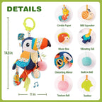 Jollybaby Musical Activity Pull String Hanging Toy for Baby Stroller Car Seat Crib Play Gym, Plush Stuffed Toucan Toy for Carseat with Music Teether Rattles, Sensory Toy for Baby Gift