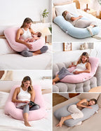 Momcozy Pregnancy Pillows for Sleeping, U Shaped Full Body Maternity Pillow for Side Sleeping - Support for Back, Legs, Belly, HIPS, 57 Inch, Pink